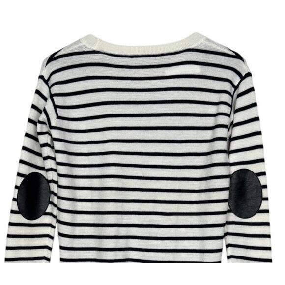 J. Crew Striped Leather Panel Wool Knit Long Sleeve Sweater XS Black Cream #4247 - Picture 7 of 15
